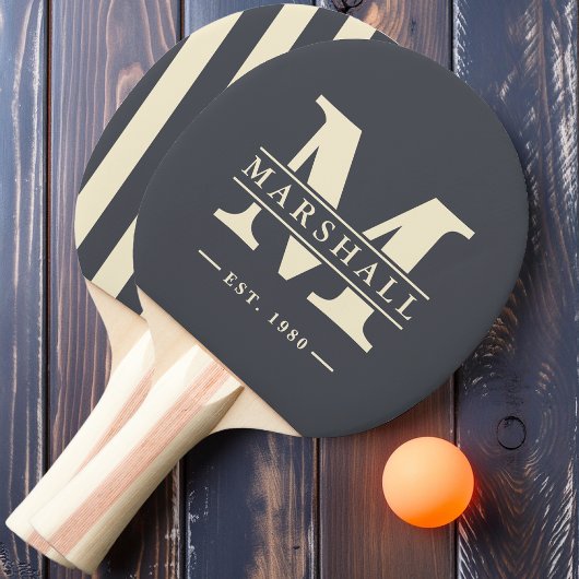 モノグラムと名前のオーバーレイストライプのグレー地中海の表示 卓球ラケット