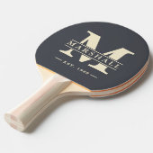 モノグラムと名前のオーバーレイストライプのグレー地中海の表示 卓球ラケット (正面アングル)