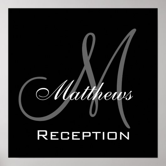 モノグラムと名前の結婚式の受付のサイン ポスター (正面)