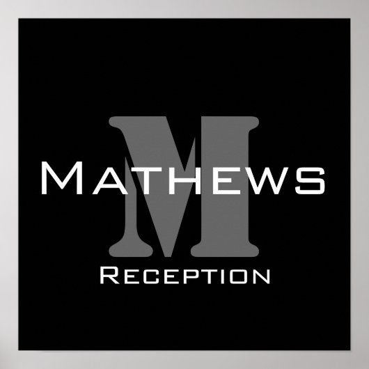 モノグラムと名前の結婚式の受付のサイン ポスター (正面)