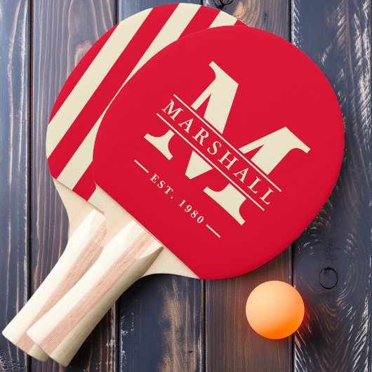 モノグラムと名前オーバーレイストライプさくらんぼPickingPink 卓球ラケット