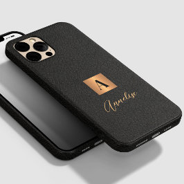モノグラムと名前パーソナライズされた黒金ゴールド Case-Mate iPhone 14 PRO MAXケース
