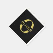 モノグラムと名前ブラックと金ゴールド パーソナライズされた スタンダードカクテルナプキン (角)