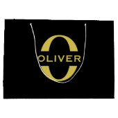 モノグラムと名前ブラックと金ゴールド パーソナライズされた ラージペーパーバッグ (裏面)