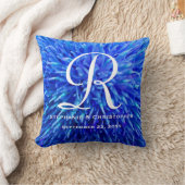モノグラムと名前ブルー抽象芸術フローラスクエア クッション (ブランケット)