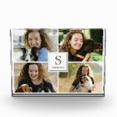 モノグラムと名前付きのカスタム4枚の写真コラージュ  フォトブロック (正面)