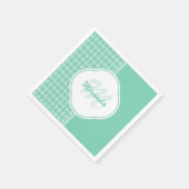 モノグラムと名前千鳥格子の付きシックなミントグリーン スタンダードカクテルナプキン (角)