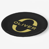 モノグラムと名前 ブラック＆ゴールド オーダーメイド ペーパープレート (アングル)