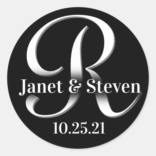 モノグラムと名前（白黒） ラウンドシール (正面)