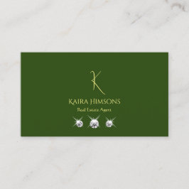 モノグラムと宝石でプレーン森の緑シンプルの 名刺