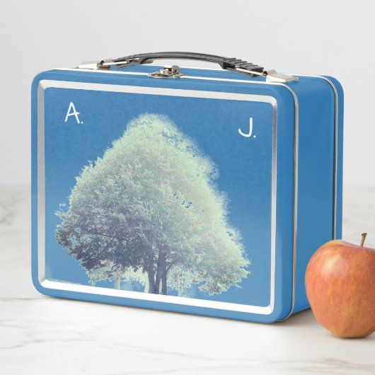 モノグラムと引用文で霧の中の木 メタルランチボックス (インサイチュ)