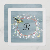 モノグラムと鳥の花輪 招待状 (正面/裏面)