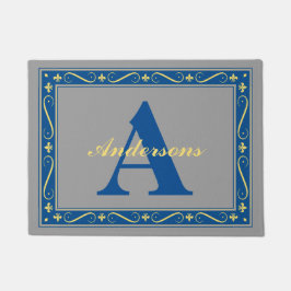 モノグラムによってカスタマイズ(紋章の)フラ・ダ・リのボーダー灰色 ドアマット