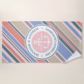 モノグラムのいかりのトレンディーのストライプの挨りだらけのピンクの航海の ビーチタオル (正面)