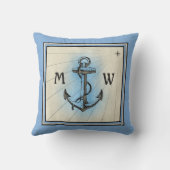 モノグラムのいかりのヴィンテージの青く航海のなコンパス クッション (裏面)