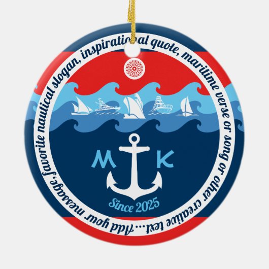 モノグラムのいかりは航海のなボートの赤白青を振ります セラミックオーナメント (裏面)