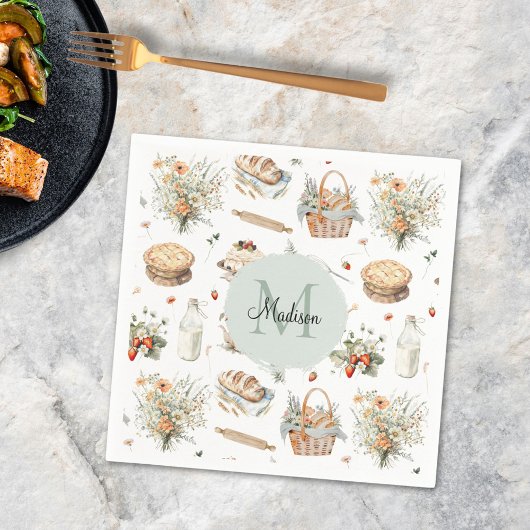 モノグラムのお洒落フローラ スタンダードカクテルナプキン