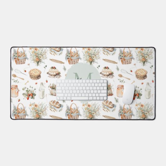 モノグラムのお洒落フローラ デスクマット (キーボード&マウス)