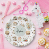 モノグラムのお洒落フローラ ペーパープレート (パーティー)