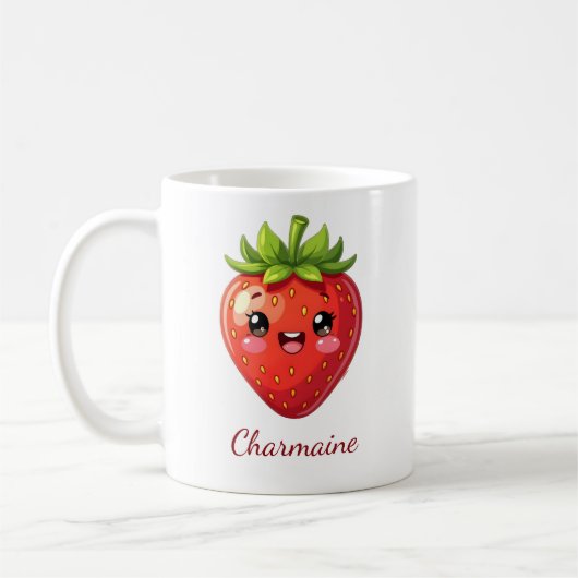 モノグラムのかわいいイチゴのカワイイ コーヒーマグカップ (左)
