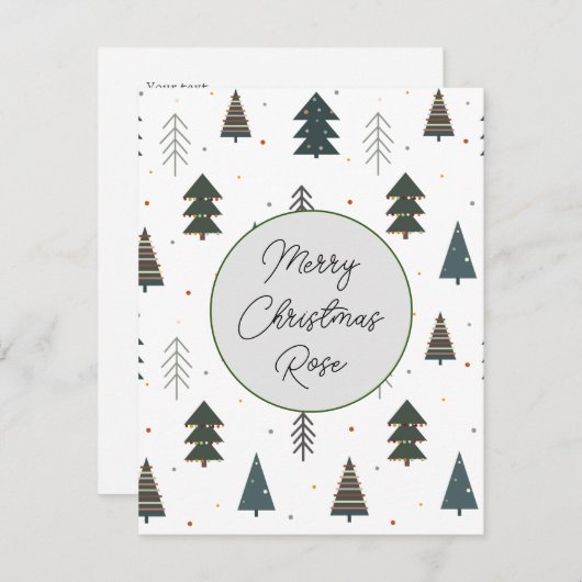 モノグラムのかわいい松の木のドットグリーン ノートカード (正面/裏面)