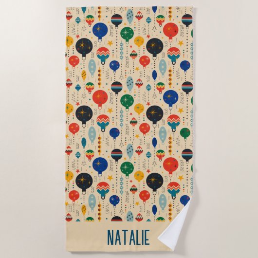 モノグラムのかわいらし伝統的オーナメントレトロ ビーチタオル (正面)