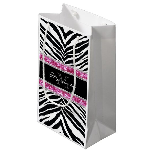 モノグラムのでフェイクなグリッターのきらきら光るなラインストーンの女の子 スモールペーパーバッグ (正面アングル)