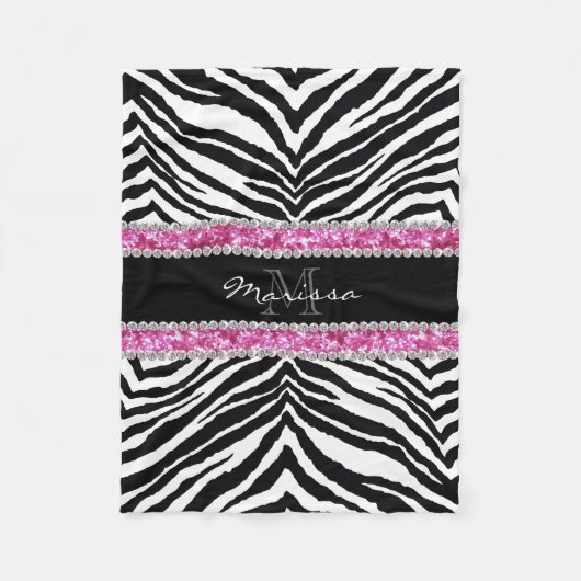 モノグラムのでフェイクなグリッターのきらきら光るなラインストーンの女の子 フリースブランケット (正面)