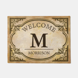 モノグラムので上品で旧式なフレームの装飾の歓迎 ドアマット