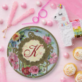モノグラムので旧式なフランス人のばら色のピクニック紙皿 ペーパープレート (パーティー)