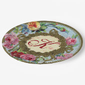 モノグラムので旧式なフランス人のばら色のピクニック紙皿 ペーパープレート (アングル)