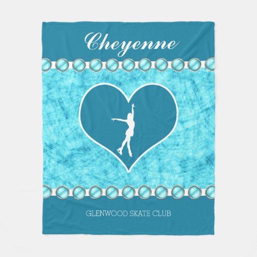 モノグラムので美しいターコイズのフィギュアスケート選手 フリースブランケット (正面)
