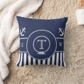 モノグラムので航海のな濃紺いかりおよびライン クッション (ブランケット)
