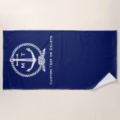 モノグラムので青く航海のないかりロープのカスタムの文字 ビーチタオル (正面)
