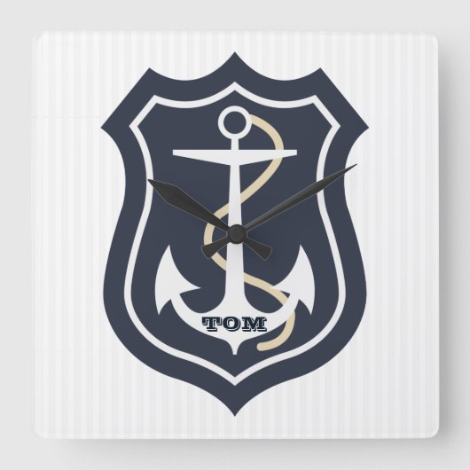 モノグラムのないかりおよびロープ スクエア壁時計 (正面)