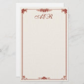 モノグラムのなアールヌーボーの赤によって縁どられる文房具 便箋 (正面/裏面)