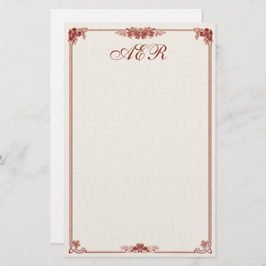 モノグラムのなアールヌーボーの赤によって縁どられる文房具 便箋 (正面/裏面)