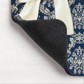 モノグラムのなエレガントで青い銀製のダマスク織のダイヤモンドの弓 マウスパッド (コーナー)