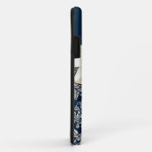 モノグラムのなエレガントで青い銀製のダマスク織のダイヤモンドの弓 Case-Mate iPhoneケース (裏面/右)