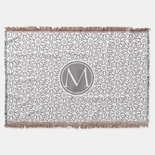 モノグラムのなエレガントなヒマワリパターン スローブランケット (正面)