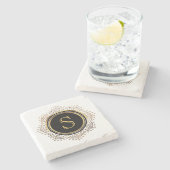 モノグラムのなエレガントなモノグラムのイニシャル|の上品の金ゴールド ストーンコースター (横)