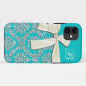 モノグラムのなエレガントな水の銀のダマスク織のダイヤモンドの弓 Case-Mate iPhoneケース (裏面(横))