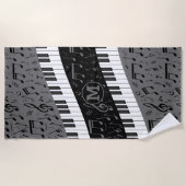 モノグラムのなカーブのピアノ鍵および音符 ビーチタオル (正面)