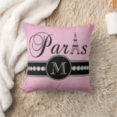 モノグラムのなガーリーなピンクの黒いパリ クッション (ブランケット)