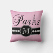 モノグラムのなガーリーなピンクの黒いパリ クッション (裏面)