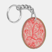 モノグラムのなクリームのパステル調の赤い花の花- キーホルダー (正面左)