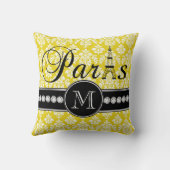 モノグラムのなシックで黄色いダマスク織パリ クッション (裏面)