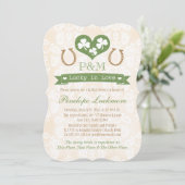 モノグラムのなシャムロックおよび蹄鉄のブライダルシャワー 招待状 (スタンド正面)