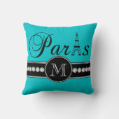 モノグラムのなターコイズ00c5cd黒いパリ クッション (裏面)