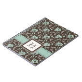 モノグラムのなダマスク織の螺線形ノートジャーナルティール（緑がかった色）のBr ノートブック (左側)